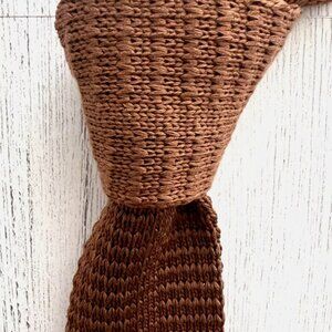 Rooster Square End Knit Neck Tie Vintage Cottonit Knit Brown 2" Wide, 50" Long